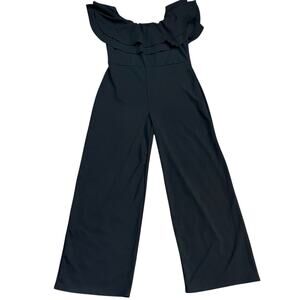 NEW Fashion Nova Ruffle Off The Shoulder Jumpsuit 3X Wide Leg Black Stretchy